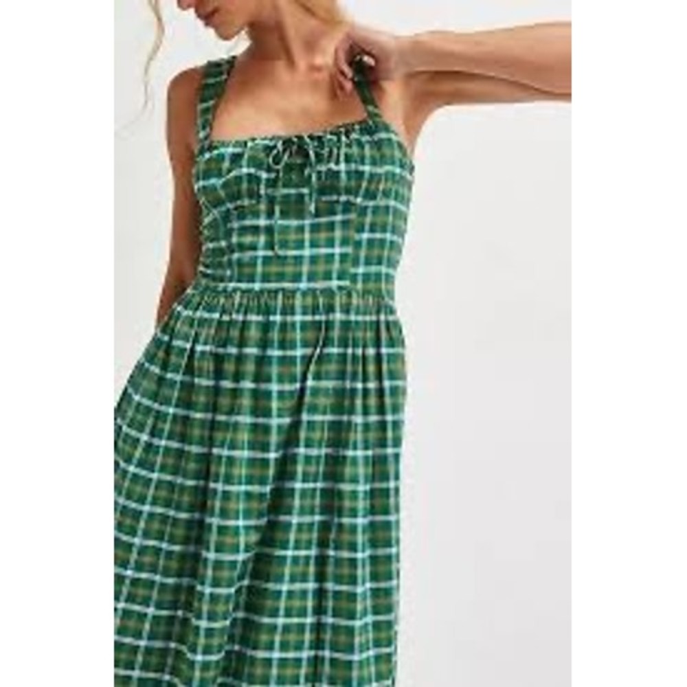 Free People Laters Baby green plaid midi dress size xs - Picture 2 of 12